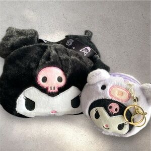 Kuromi 3/$30 2pc set with a large plush crossbody bag and a fluffy coin id case